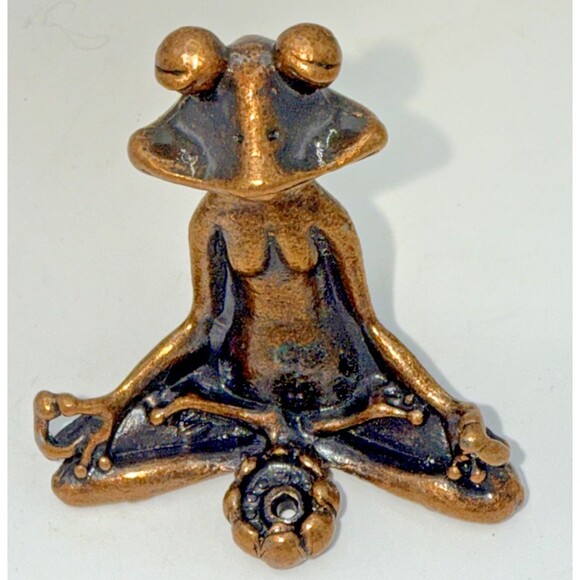 Mini Zen Frog Meditation Incense Burner Brass Tone Namaste Figurine Miniature 2” - Picture 9 of 14